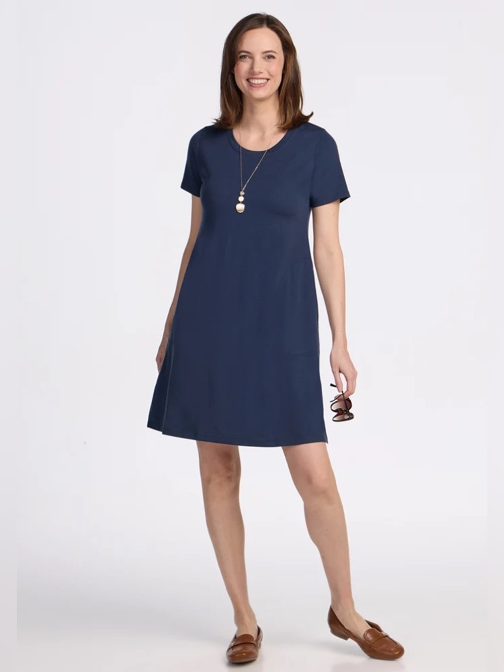 Woolx Georgie Merino Wool A-Line Travel Dress Pockets Twilight Navy Blue Medium